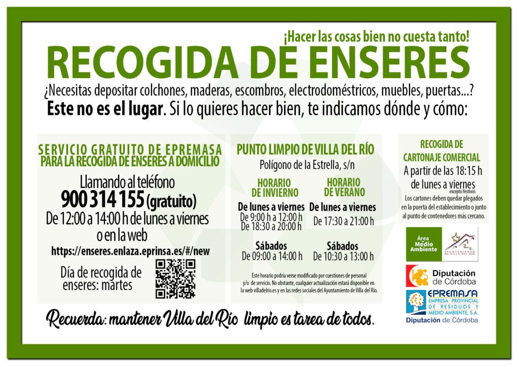 Recogida de enseres y cartonaje en Villa del Río