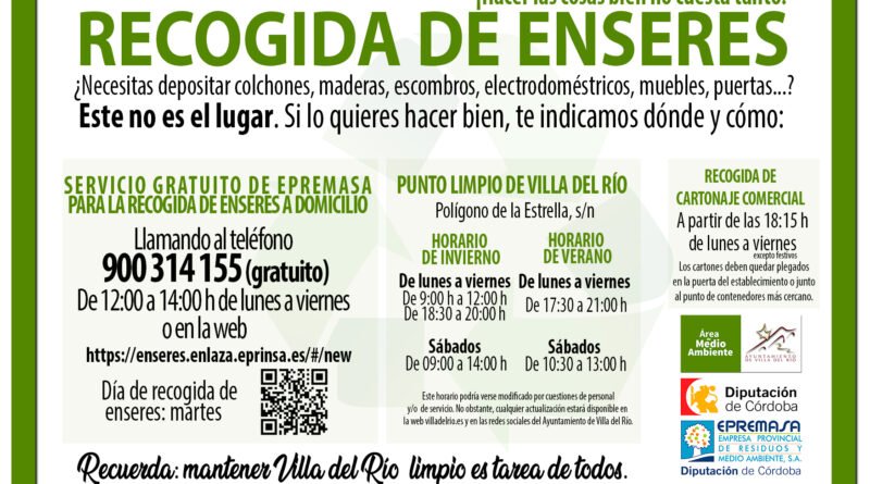 Recogida de enseres y cartonaje en Villa del Río