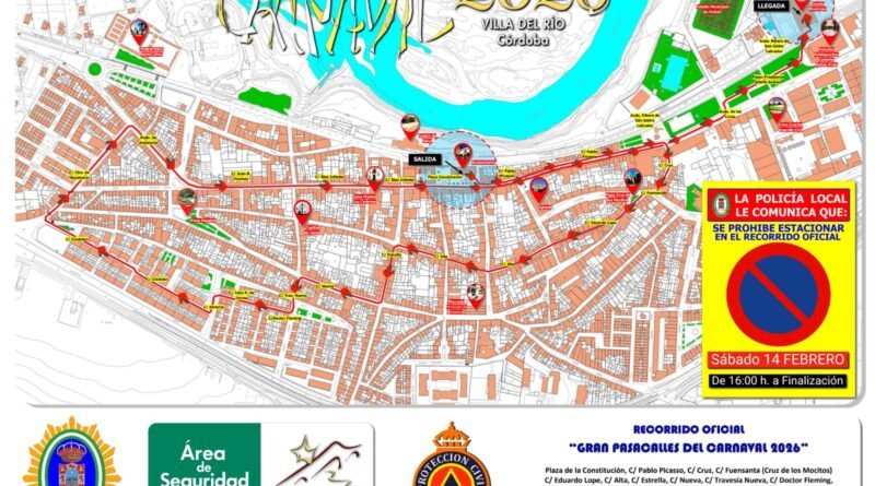 ITINERARIO DEL GRAN PASACALLES DEL CARNAVAL DE VILLA DEL RÍO 2026