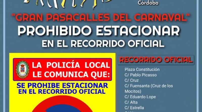 AVISO DE TRÁFICO CON MOTIVO DEL GRAN PASACALLES DEL CARNAVAL DE VILLA DEL RÍO 2026