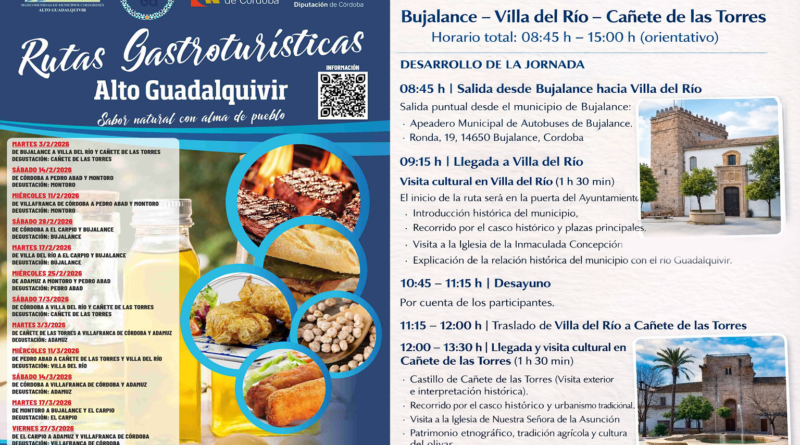 TURISMO | LA 1ª RUTA GASTROTURÍSTICA DEL ALTO GUADALQUIVIR RECORRERÁ BUJALANCE, VILLA DEL RÍO Y CAÑETE DE LAS TORRES