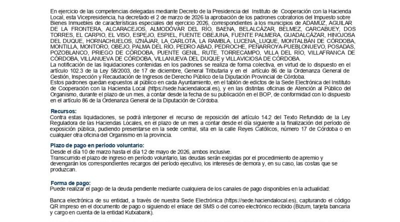 IMPUESTO SOBRE BIENES INMUEBLES DE CARACTERÍSTICAS ESPECIALES (IBI BICES) 2026