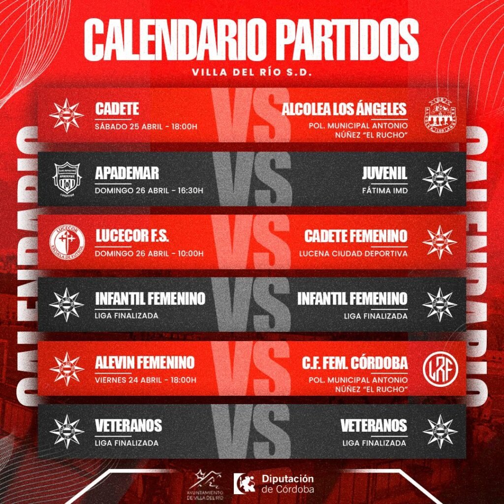 DEPORTES | CALENDARIO DE PARTIDOS DEL VILLA DEL RÍO S.D. PARA EL FIN DE SEMANA