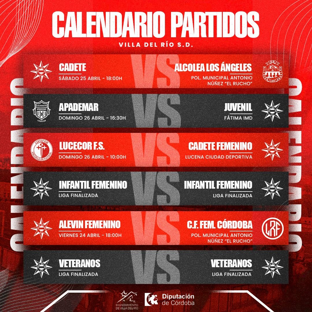 DEPORTES | CALENDARIO DE PARTIDOS DEL VILLA DEL RÍO S.D. PARA EL FIN DE SEMANA