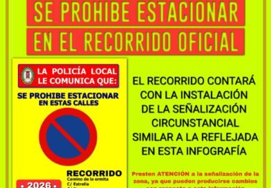 PROHIBIDO ESTACIONAR EN EL RECORRIDO OFICIAL DE LA ROMERÍA INFANTIL DE SAN ISIDRO LABRADOR
