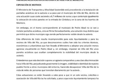 PRESENTADA EN EL PLENO ORDINARIO LA MOCIÓN CONTRA LAS PANTALLAS ACÚSTICAS EN LA AUTOVÍA
