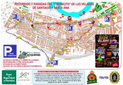 RECORRIDO Y PARADAS DEL «TRENECITO» TURÍSTICO DURANTE LAS VELADAS DE SANTIAGO Y SANTA ANA