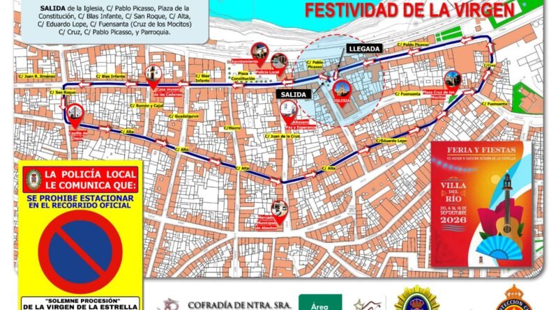 PROHIBIDO ESTACIONAR EN EL RECORRIDO OFICIAL DE LA SOLEMNE PROCESIÓN DE LA VIRGEN DE LA ESTRELLA