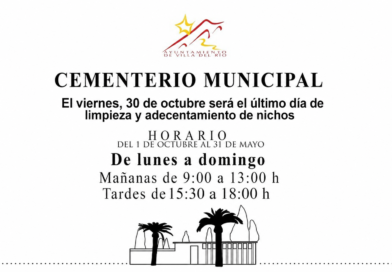 HORARIO DEL CEMENTERIO MUNICIPAL DE VILLA DEL RÍO Y ÚLTIMO DÍA PARA LA LIMPIEZA Y ADECENTAMIENTO DE NICHOS